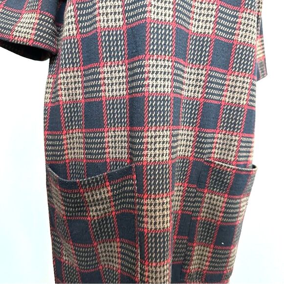 Zara Woman Black Red Brown Houndstooth Midi Dress - Women L - Mod Academia 60s - Picture 2 of 5